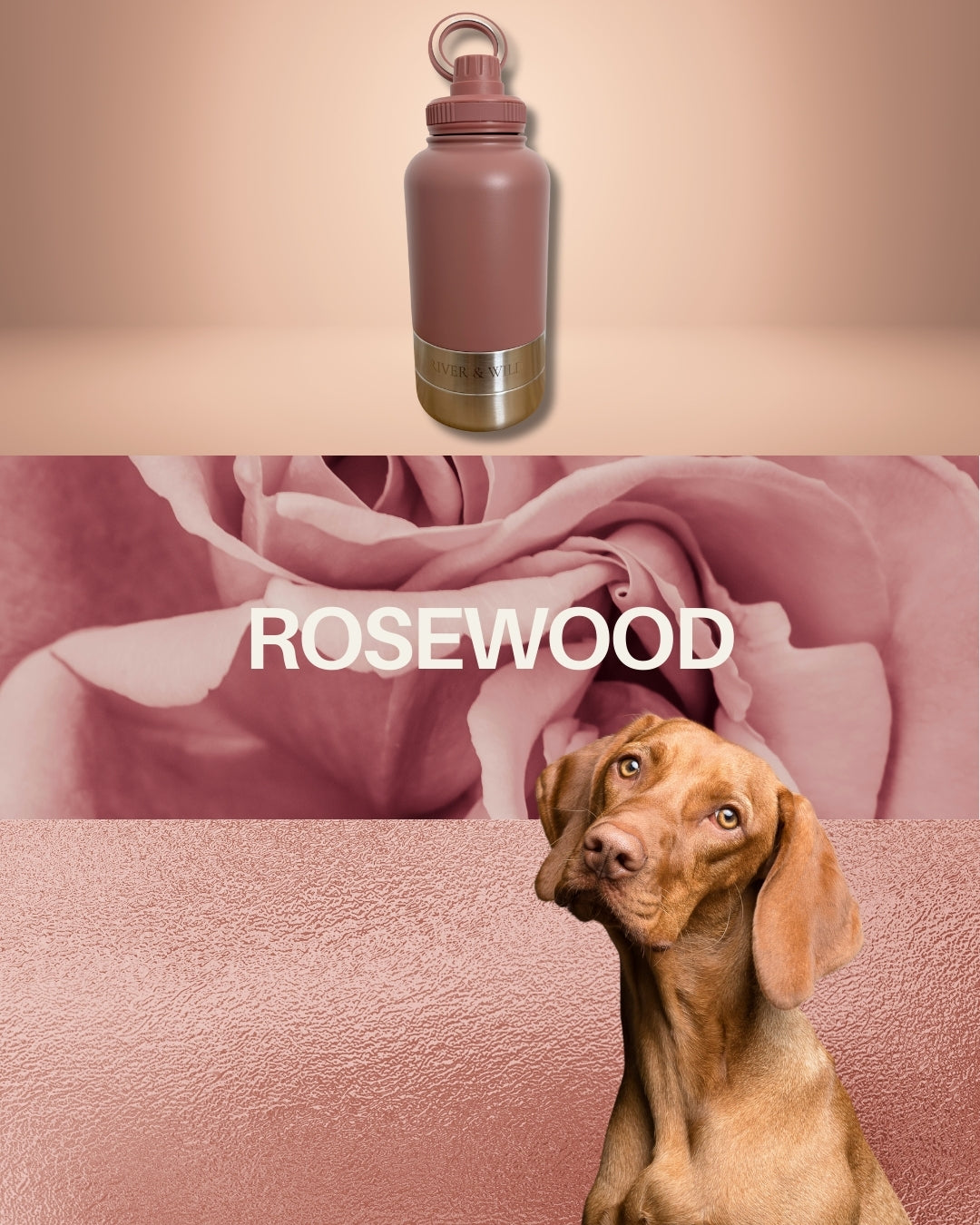 BARK & BOTTLE 3-in-1 Pet Travel Bottle - Rosewood
